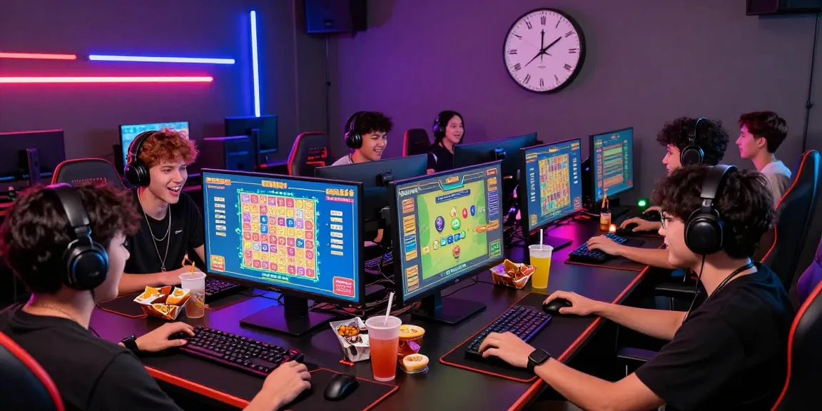 Engaged players participating in link bandar togel online gaming session, vibrant atmosphere and colorful graphics.