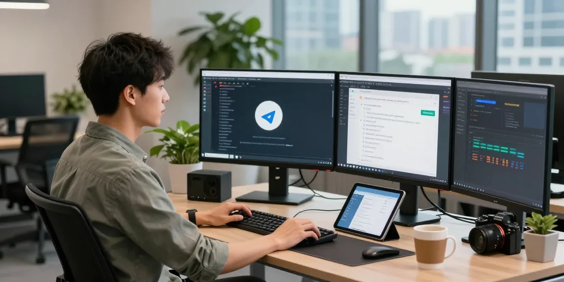 Using telegramin-cn.com to communicate in a modern office environment with a developer engaged in programming.