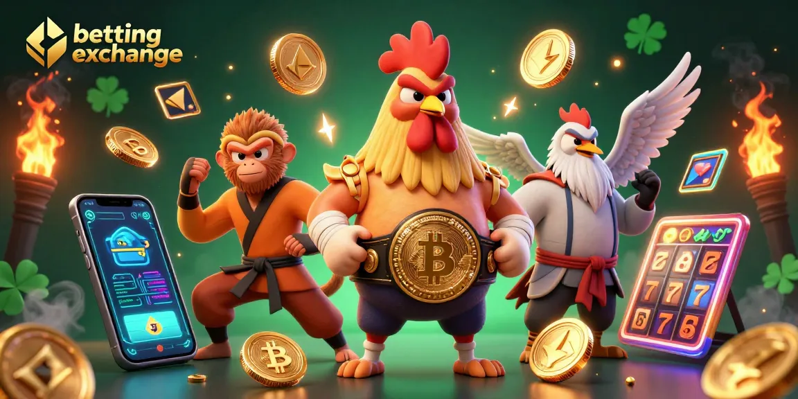Engaging betting exchange scene featuring a Muay Thai rooster, Shaolin monkey, and crane master amid vibrant gaming elements.