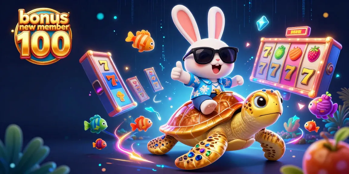Experience winning with bonus new member 100 in this vibrant casino illustration featuring cartoon characters.