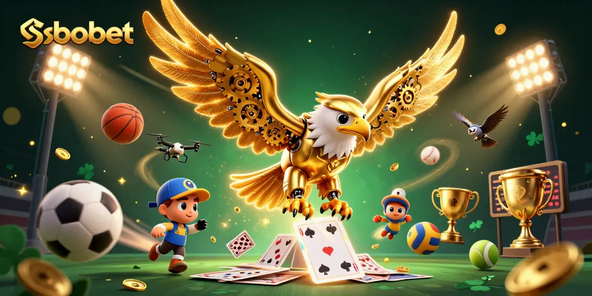 Engage in sbobet betting strategies with a thrilling 3D sports scene featuring a golden eagle.