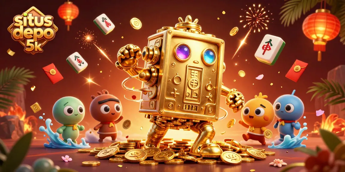 Engage in thrilling action at situs depo 5k with a vibrant 3D casino landscape showcasing slot machine elements.