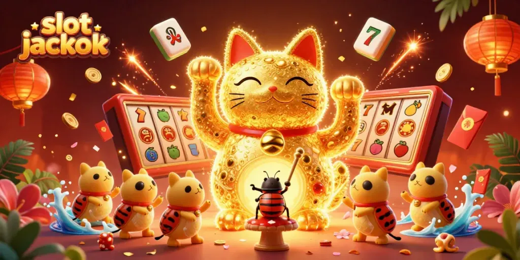 Engage with slot jackpot excitement featuring a vibrant scene of playful casino symbols