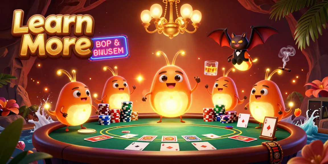 Experience gaming at its finest with vibrant glowworms illuminating the casino in this stunning Learn More illustration.