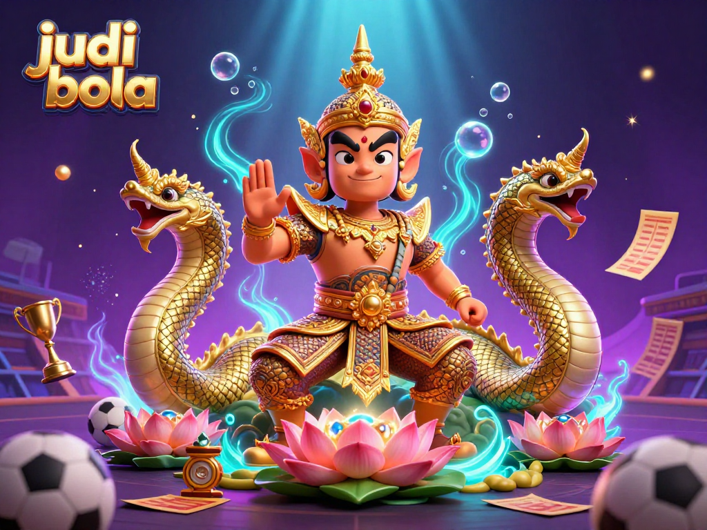 Experience dynamic judi bola action with the guardian and Naga surrounded by sports betting elements.
