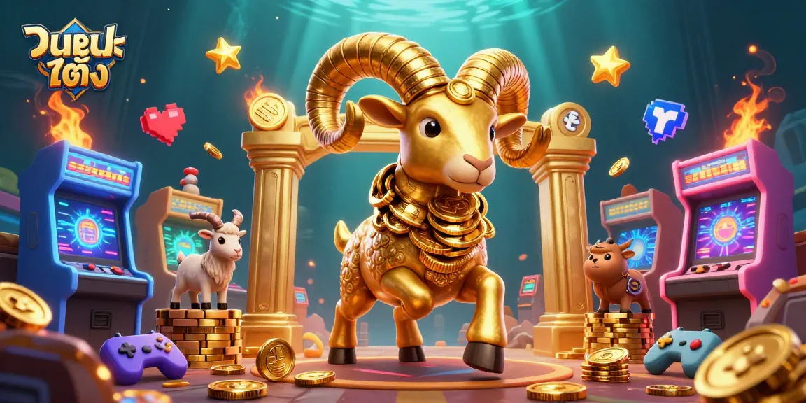 Experience แทงบอลเต็ง action with a powerful golden ram charging through a vibrant casino scene.