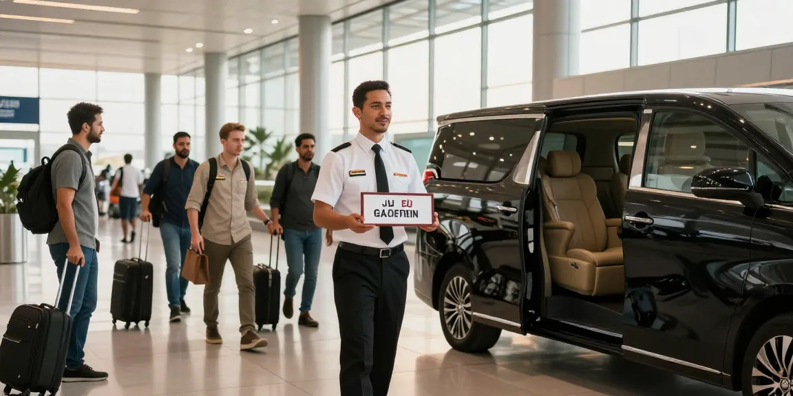 Airport chauffeur service in Dubai with luxury vehicle and professional driver assisting travelers.