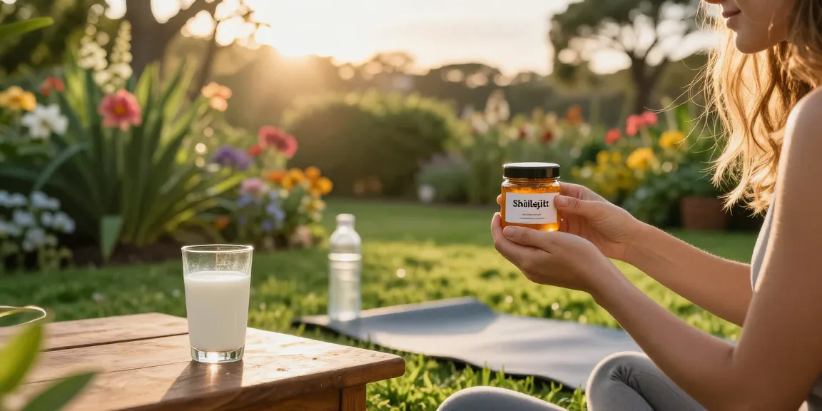 Pure Shilajit Australia resin held in a wellness garden, showcasing vitality and balance.