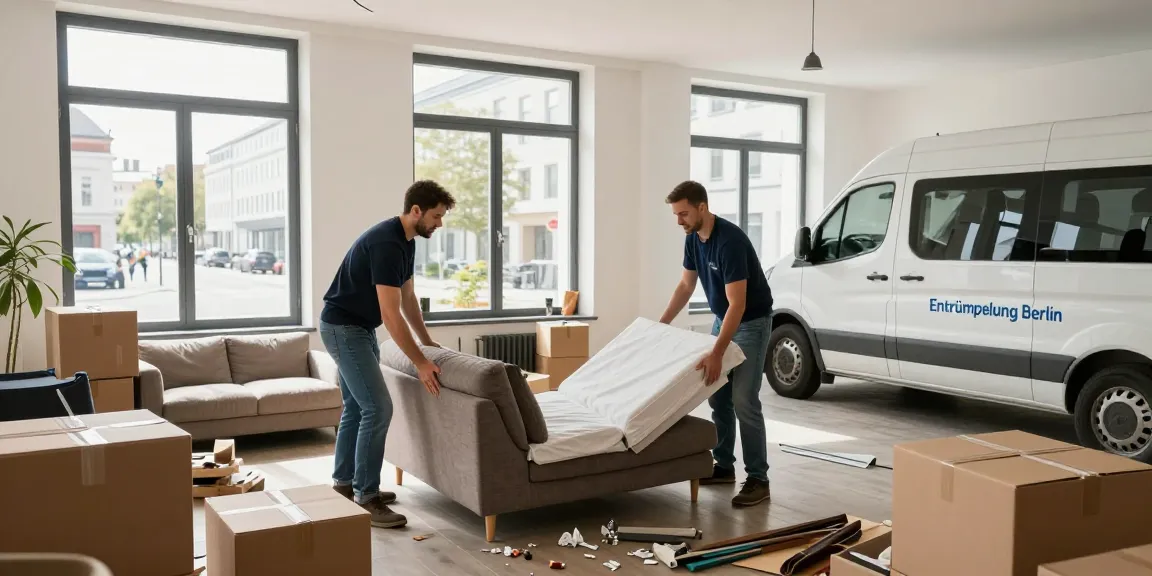 Efficient Wohnungsentrümpelung Berlin team removing furniture and clutter from an apartment.