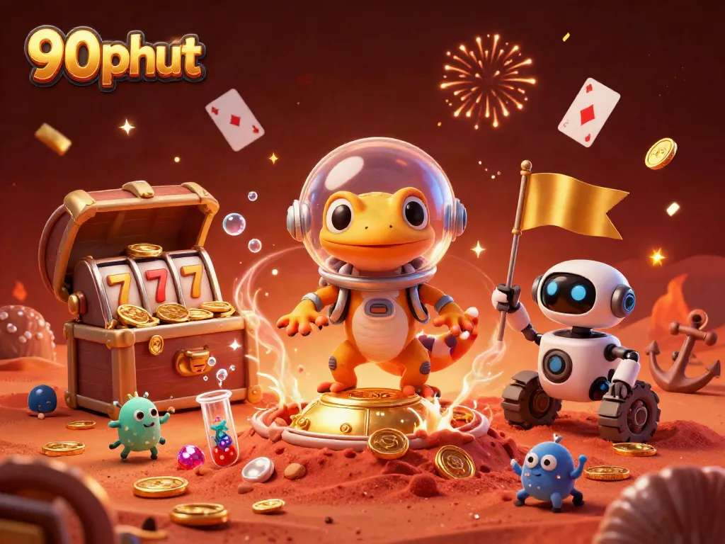 90phut Martian gecko uncovers a vibrant golden casino in a dynamic cosmic setting.