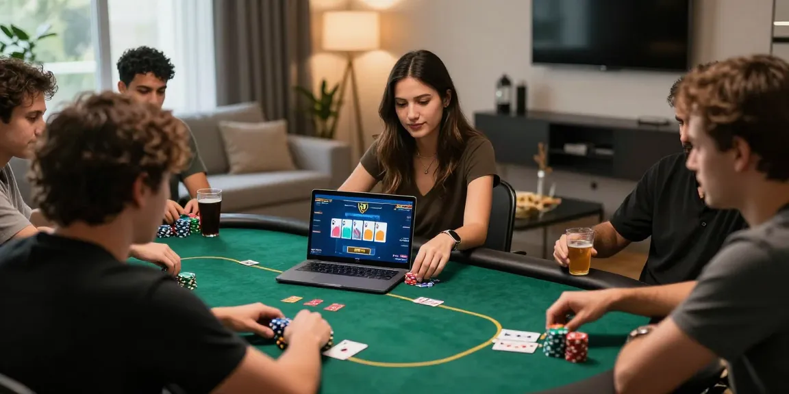 Engaging Agen Poker Online scene with players at a virtual poker table, showcasing excitement and camaraderie.