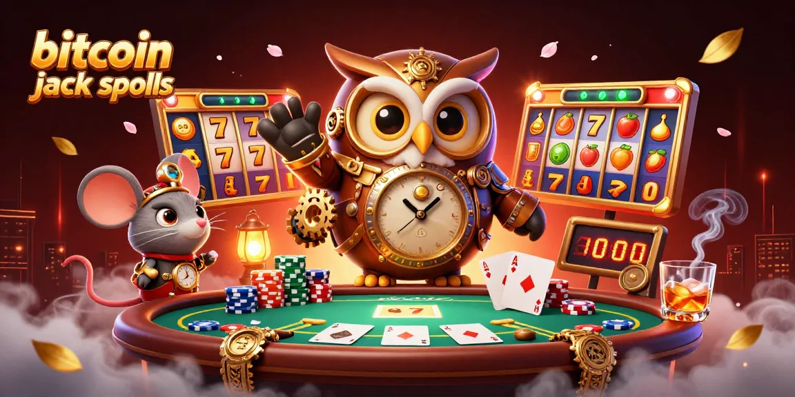 Spin vibrant bitcoin jackpot slots with cartoon owl and mouse in a lively casino scene.