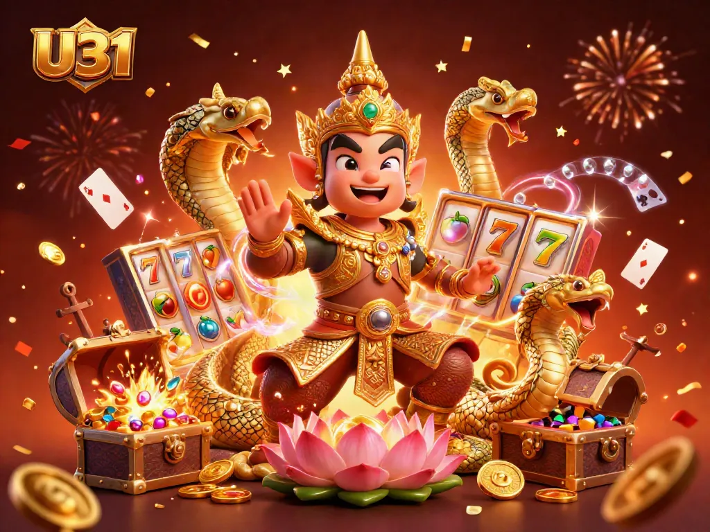 Engage with thrilling U31 gaming adventures as the guardian and serpents celebrate amidst spinning slots and treasures.