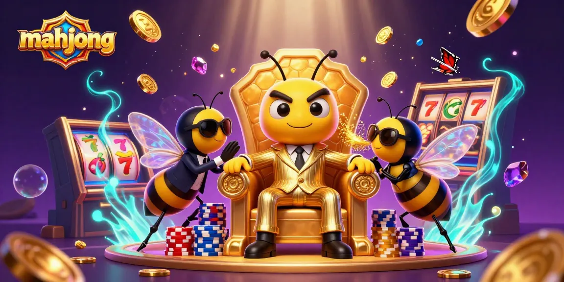 Experience mahjong gaming excitement with vibrant illustrations of slot machines, characters, and casino elements.