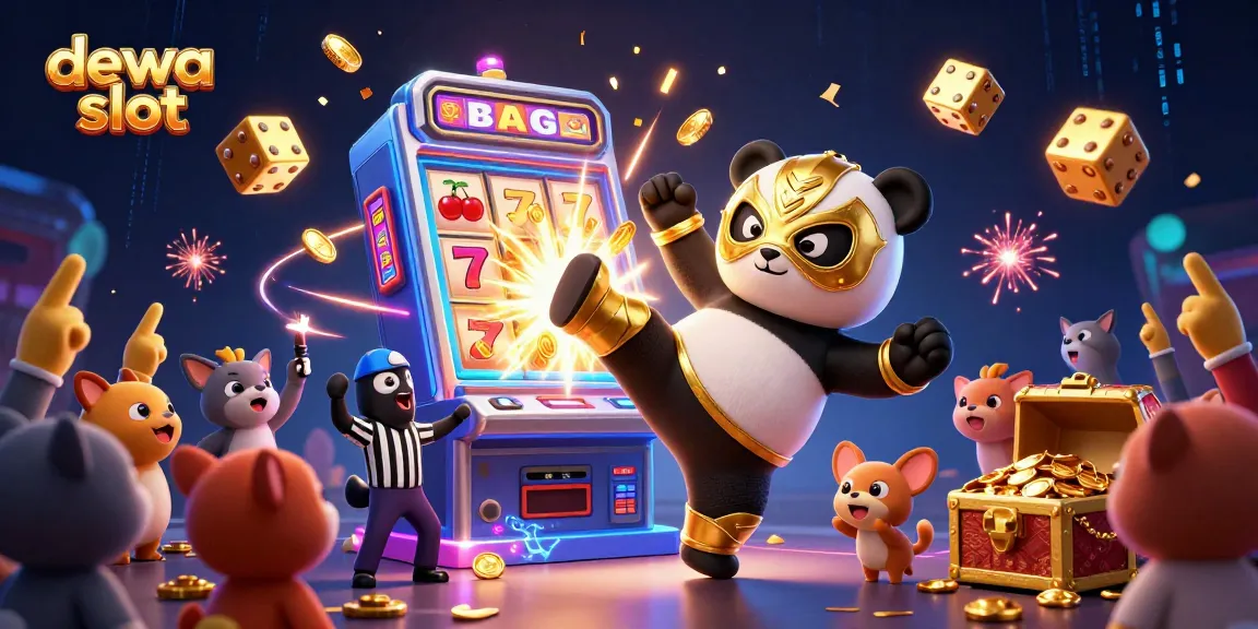 Dewa Slot brings excitement with a thrilling scene featuring a panda wrestler and jackpot elements.