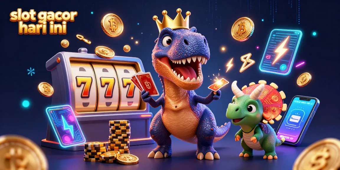 Experience thrilling gameplay with slot gacor hari ini featuring cartoon dinosaurs handling cards and chips.