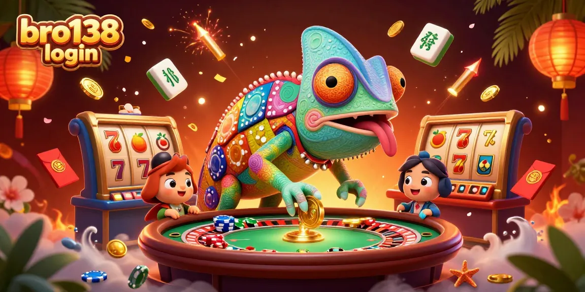 Engage in thrilling gaming with bro138 login, showcasing vibrant slot reels and a dynamic casino scene.