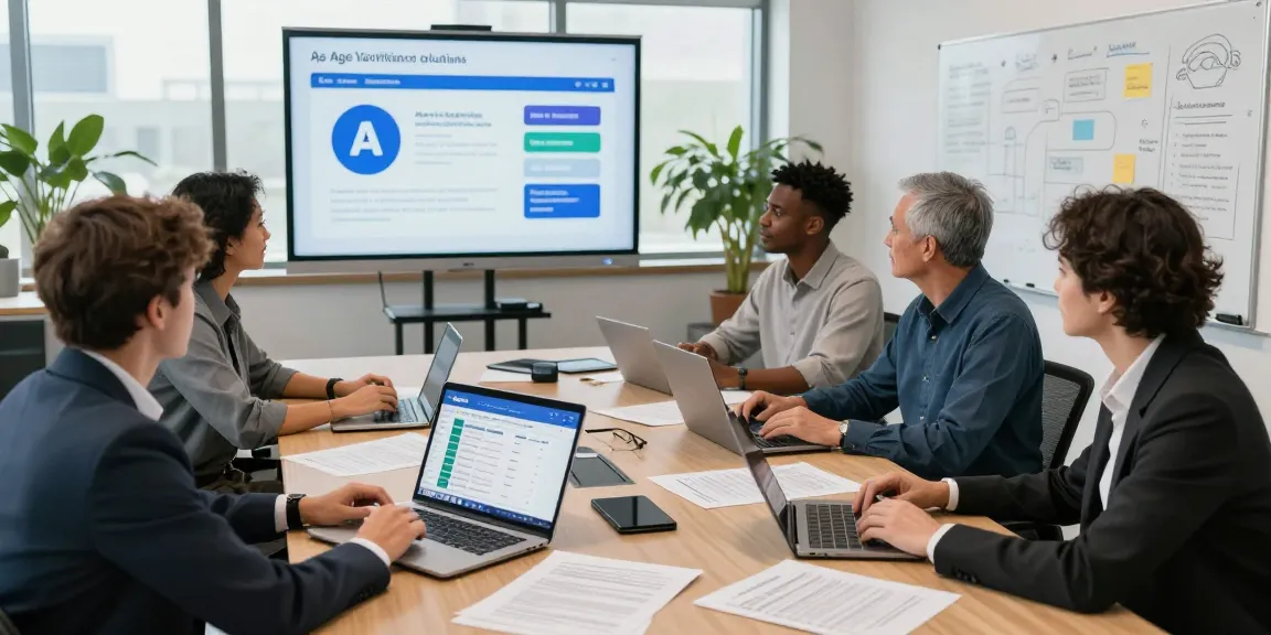 Team collaborating on an age verification system strategy in a modern office.