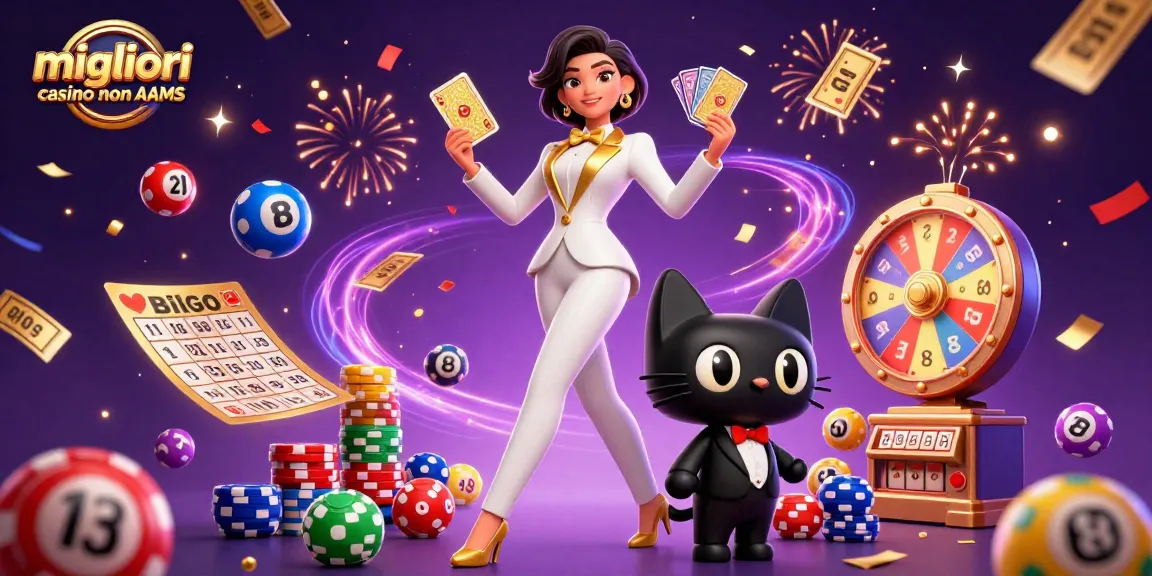 Vivi l'emozione dei migliori casino non AAMS con una donna glamour e un gatto giocoso in mezzo a un'azione vivace del casinò.
