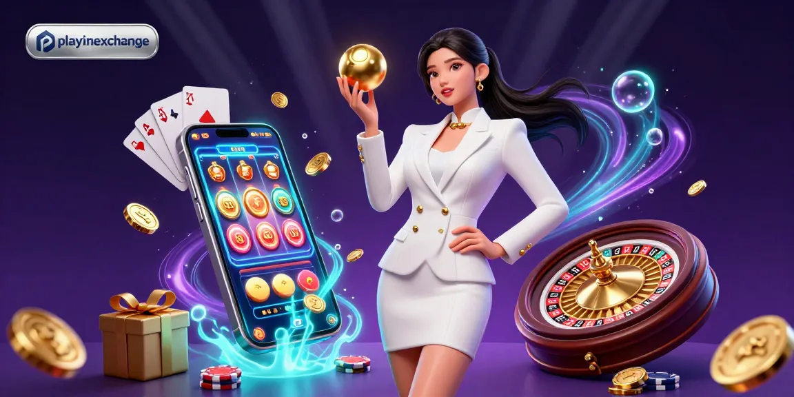 Engage with playinexchange, experience dynamic casino action featuring a confident woman with a golden roulette ball.