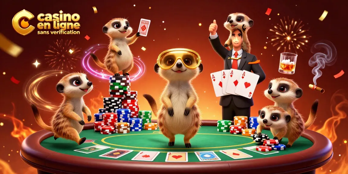 Profitez de l'excitation d'un casino en ligne sans vérification avec une scène animée de suricates en action.