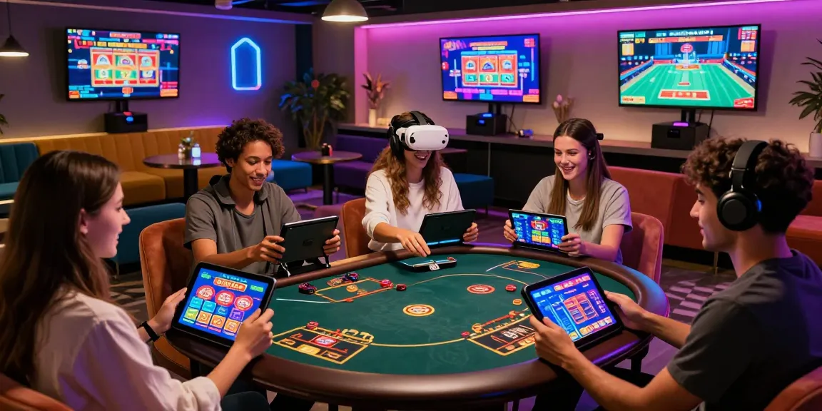 Amitiés profitant d'une soirée de jeu passionnante dans un casino en ligne dans un environnement numérique vibrant.