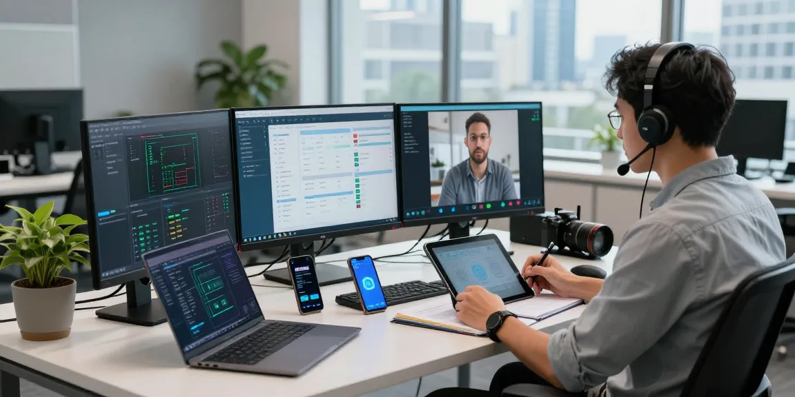 快连 tech support expert assisting clients with network solutions in a modern office setting, showcasing professional service.