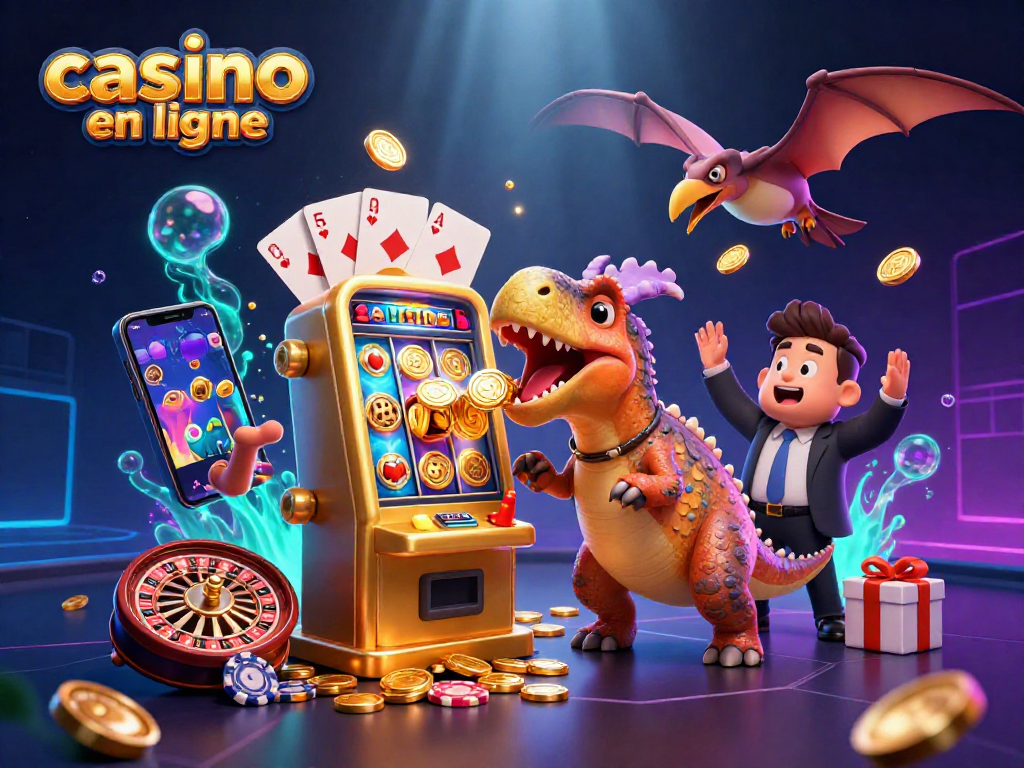 Gagnez rapidement dans un casino en ligne sans vérification, illustré par un pachycéphalosaur jouant à une machine à sous.