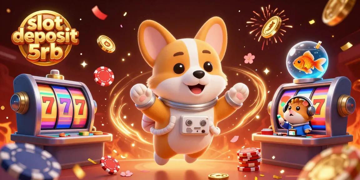 Experience the thrill of slot deposit 5rb with a cartoon astronaut corgi in a vibrant casino scene.