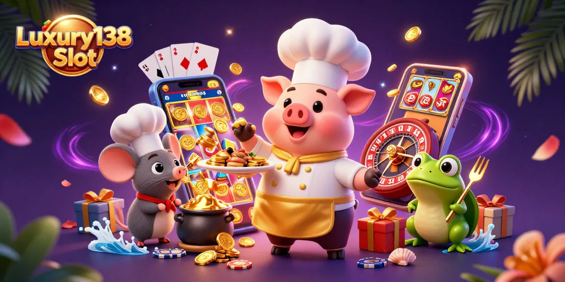 Engage with the Luxury138 Slot universe featuring dynamic characters and vibrant casino elements.