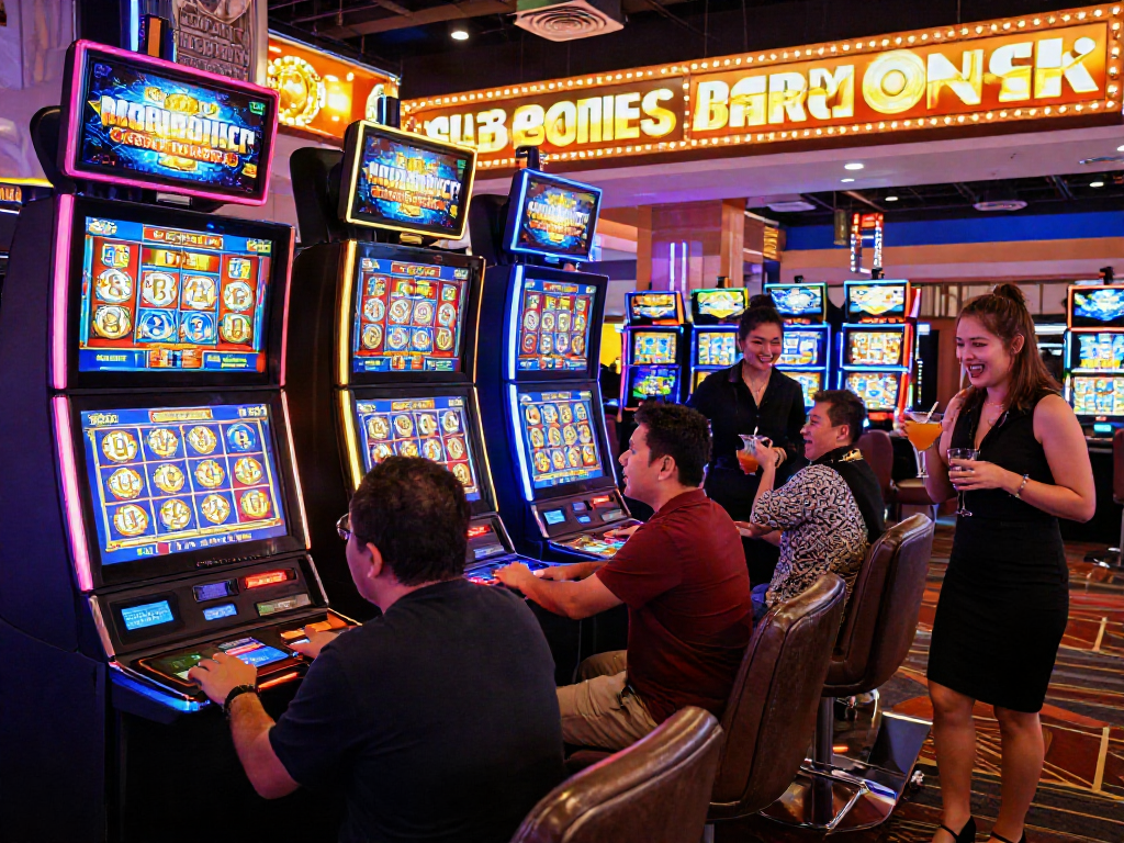 Exciting casino scene featuring players engaging with slot machines showcasing various slot bonus opportunities.