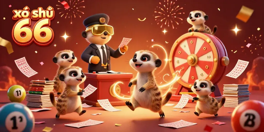Experience the excitement of xổ số 66 with lively meerkats managing a dynamic lottery operation.
