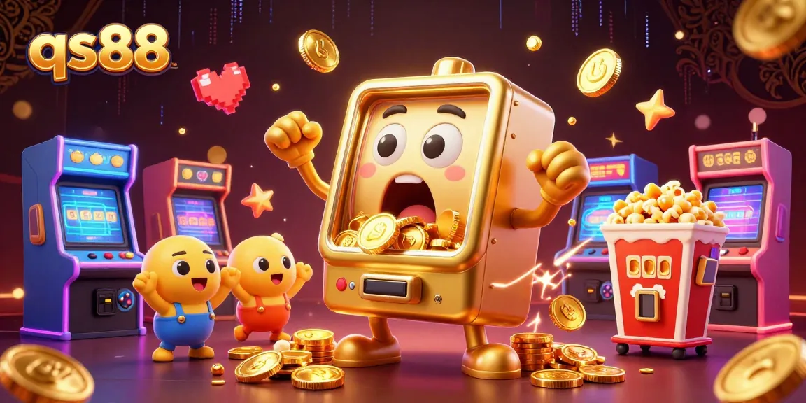 Experience a thrilling jackpot moment with qs88's energetic 3D slot machine illustration.