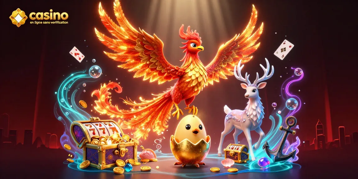 Un phoenix de feu et un bébé phoenix s'épanouissent dans un casino en ligne sans vérification coloré et dynamique.