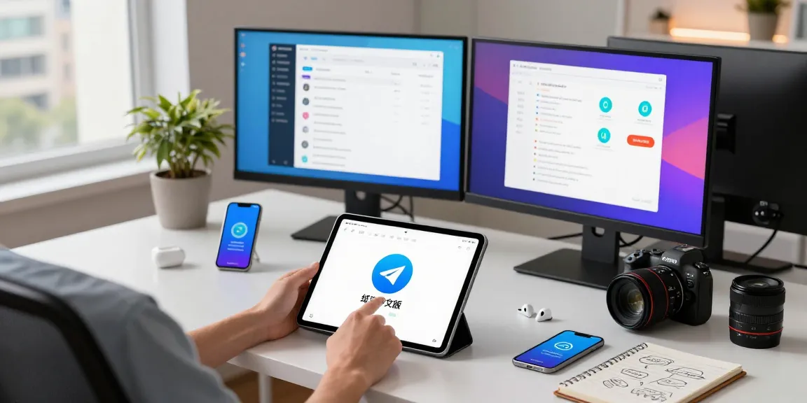 Engaging with 纸飞机中文版 app in a modern workspace, showcasing productivity tools and digital communication.