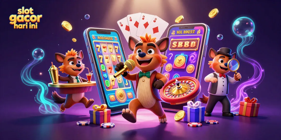 Slot gacor hari ini dengan ilustrasi kasino komedi yang menghibur dan meriah.